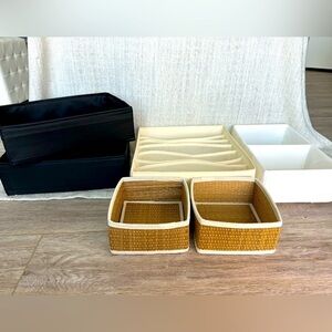 Collapsible lightweight storage containers various sizes in black cream white